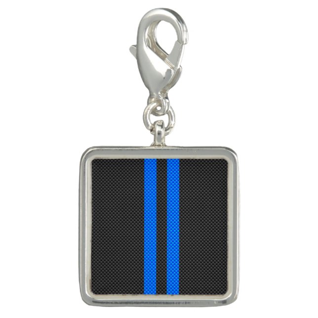 Vibrant Blue Carbon Fiber Style Racing Stripes Charm (Front)