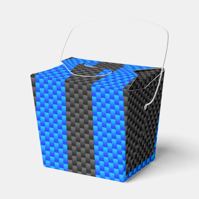 Vibrant Blue Carbon Fiber Style Racing Stripes Favor Boxes (Front Side)