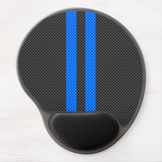 Vibrant Blue Carbon Fiber Style Racing Stripes Gel Mouse Pad (Front)