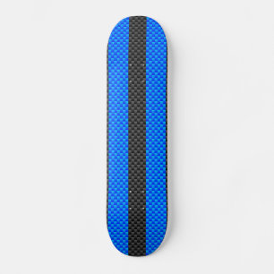 Vibrant Blue Carbon Fiber Style Racing Stripes Skateboard Deck