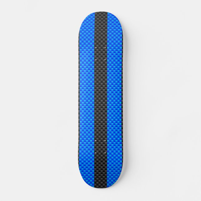 Vibrant Blue Carbon Fiber Style Racing Stripes Skateboard Deck (Front)