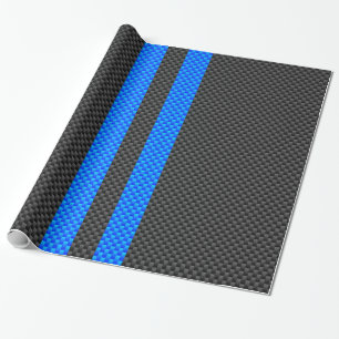 Vibrant Blue Carbon Fiber Style Racing Stripes Wrapping Paper