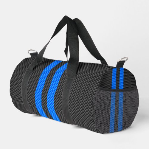 Vibrant Blue Carbon Fibre Style Racing Stripes Duffle Bag