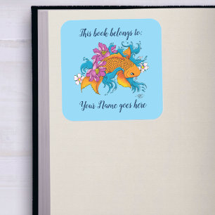 Vibrant Blue Cherry Blossoms Koi Fish Bookplate