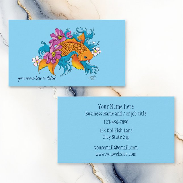 Vibrant Blue Cherry Blossoms Koi Fish Lotus     Business Card (Creator Uploaded)