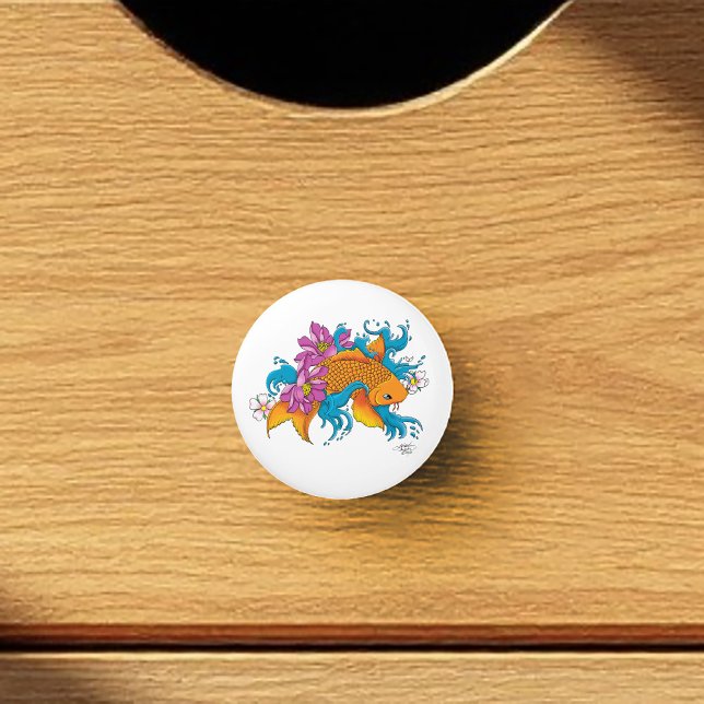 Vibrant Blue Cherry Blossoms Koi Fish Lotus     Ceramic Knob (Creator Uploaded)