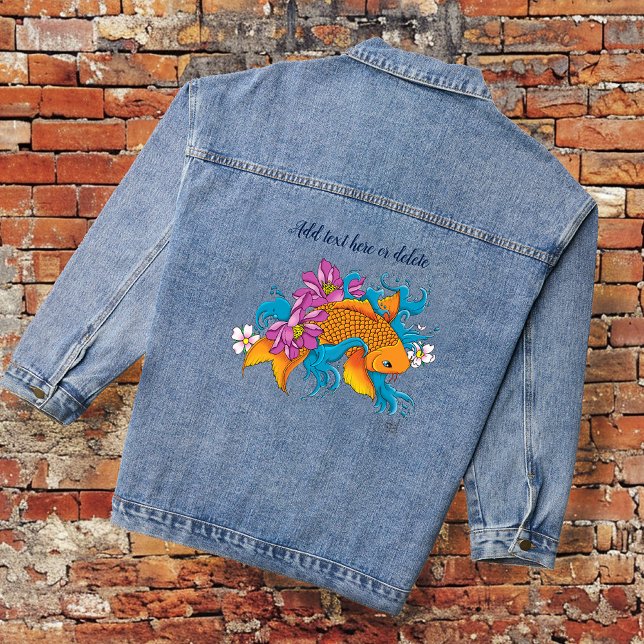 Vibrant Blue Cherry Blossoms Koi Fish Lotus     Denim Jacket (Creator Uploaded)