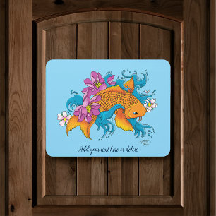 Vibrant Blue Cherry Blossoms Koi Fish Lotus Door Sign