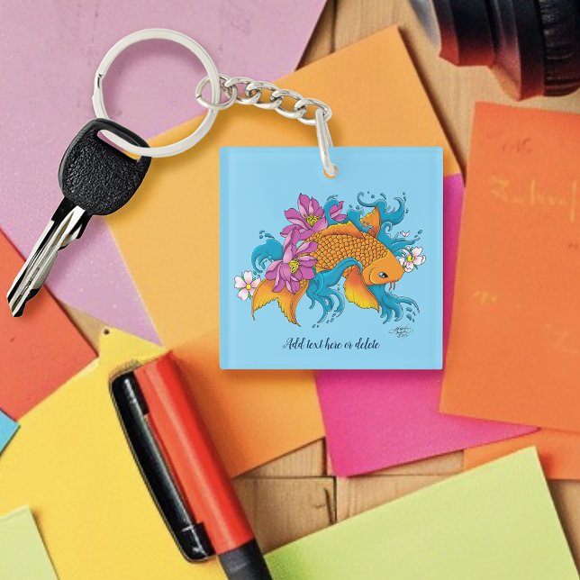 Vibrant Blue Cherry Blossoms Koi Fish Lotus     Keychain (Creator Uploaded)