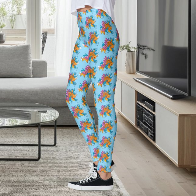 Vibrant Blue Cherry Blossoms Koi Fish Lotus     Leggings (Creator Uploaded)