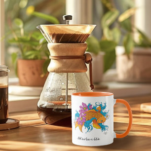 Vibrant Blue Cherry Blossoms Koi Fish Lotus     Mug