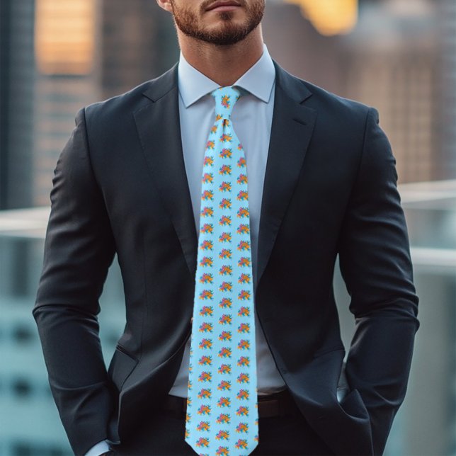 Vibrant Blue Cherry Blossoms Koi Fish Lotus     Neck Tie (Creator Uploaded)