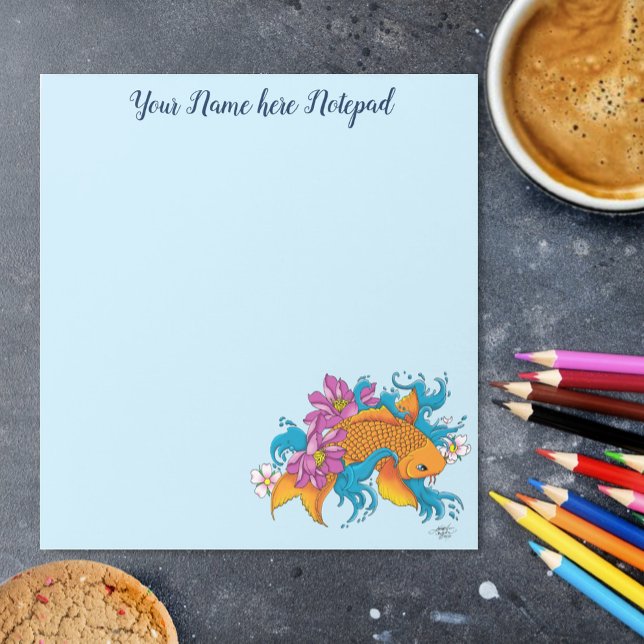 Vibrant Blue Cherry Blossoms Koi Fish Lotus     Notepad (Creator Uploaded)
