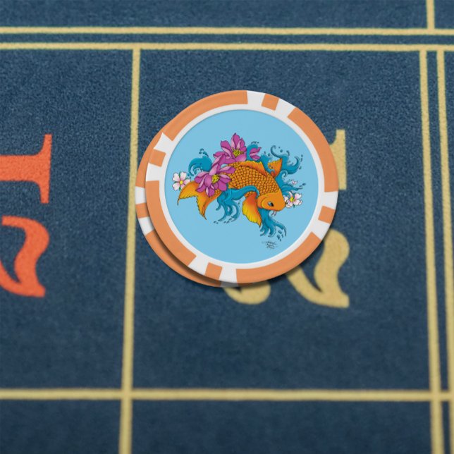 Vibrant Blue Cherry Blossoms Koi Fish Lotus     Poker Chips (Creator Uploaded)