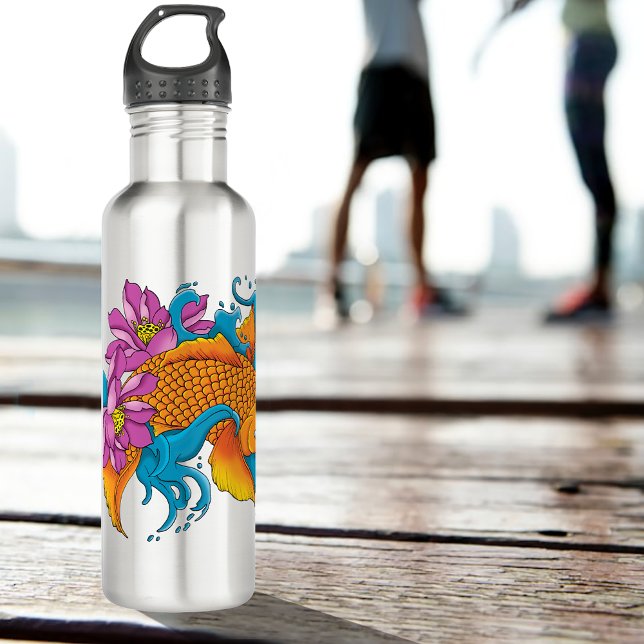 Vibrant Blue Cherry Blossoms Koi Fish Lotus     Stainless Steel Water Bottle (Creator Uploaded)