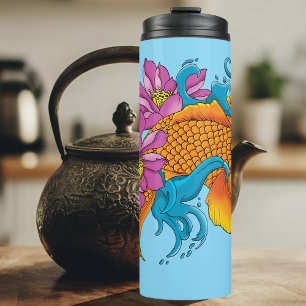 Vibrant Blue Cherry Blossoms Koi Fish Lotus     Thermal Tumbler