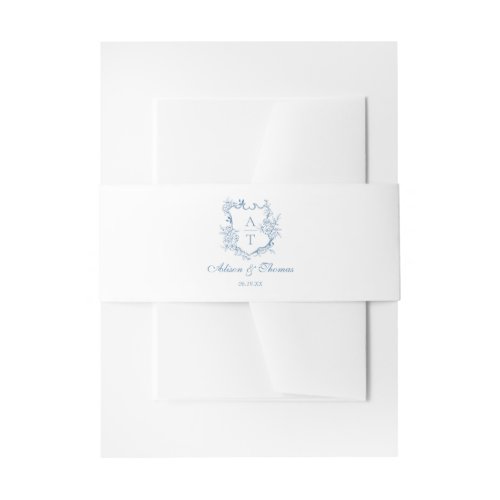 Vibrant Blue Classic Monogram Crest Wedding Invitation Belly Band