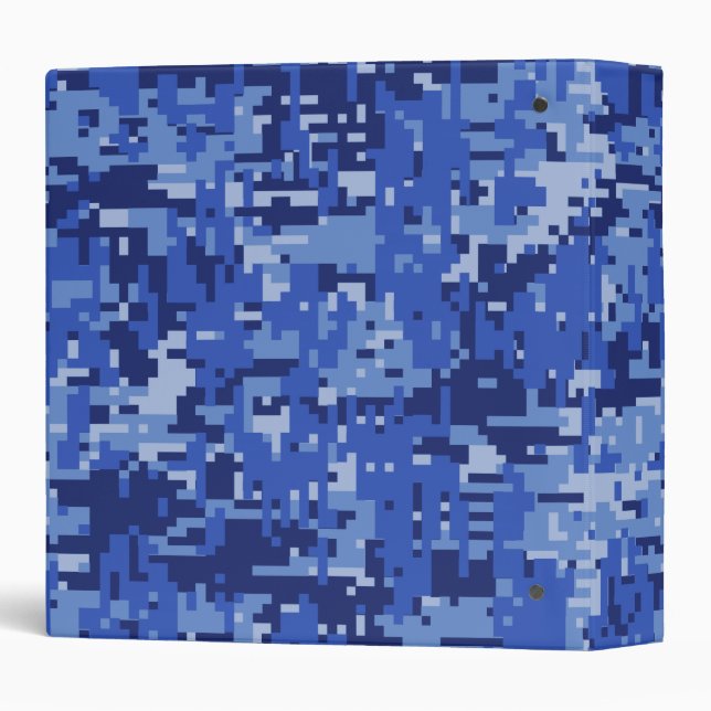 Vibrant Blue Digital Camo Camouflage Texture 3 Ring Binder (Back/Spine)