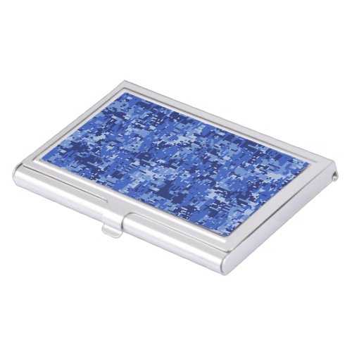 Vibrant Blue Digital Camo Camouflage Texture Business Card Holder