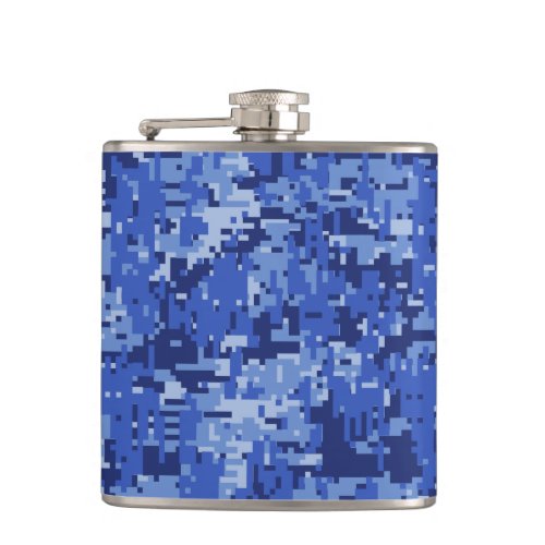 Vibrant Blue Digital Camo Camouflage Texture Hip Flask