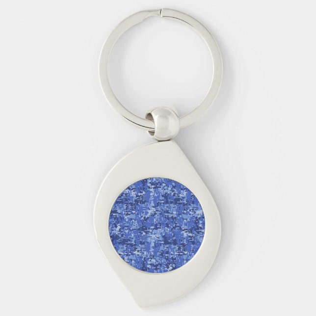 Vibrant Blue Digital Camo Camouflage Texture Keychain (Front)