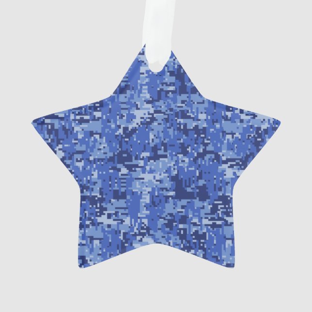 Vibrant Blue Digital Camo Camouflage Texture Ornament (Back)