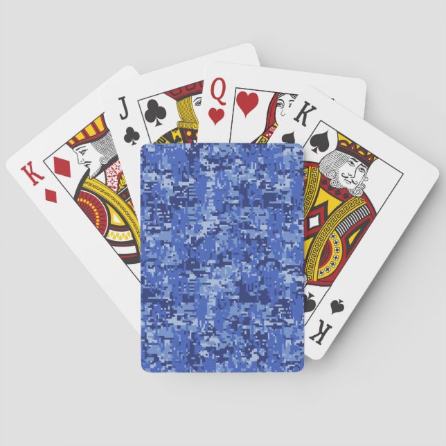 Vibrant Blue Digital Camo Camouflage Texture Poker Cards (Back)