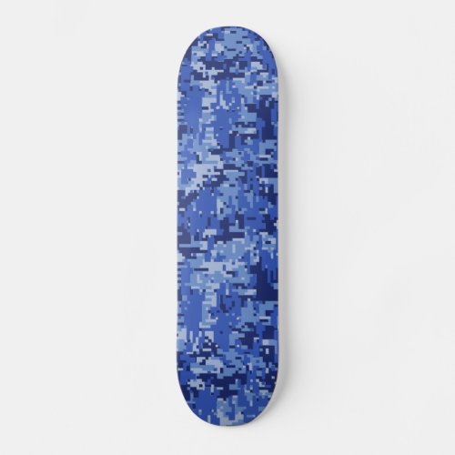 Vibrant Blue Digital Camo Camouflage Texture Skateboard