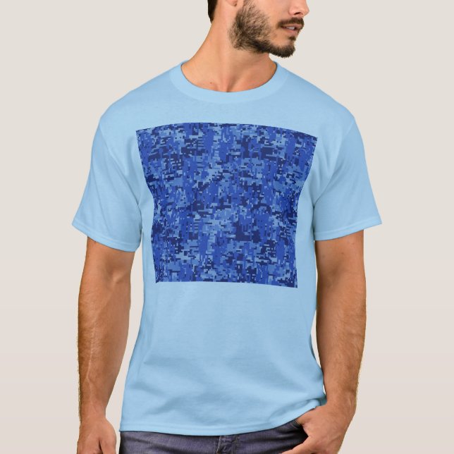 Vibrant Blue Digital Camo Camouflage Texture T-Shirt (Front)