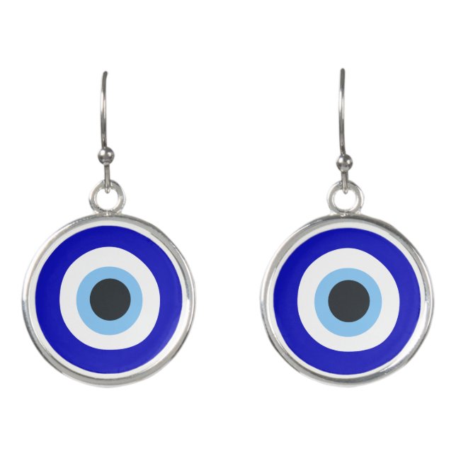 Vibrant Blue Evil Eye Mediterranean Nazar Amulet  Earrings (Front)