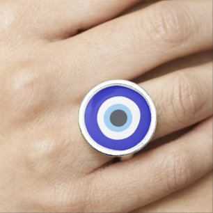 Vibrant Blue Evil Eye Mediterranean Nazar Amulet Ring