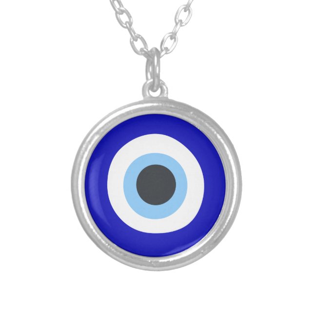 Vibrant Blue Evil Eye Mediterranean Nazar Amulet  Silver Plated Necklace (Front)