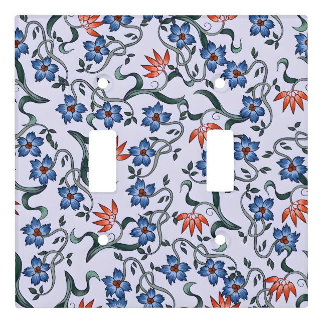  Vibrant Blue Floral Patterns with Green Vines Light Switch Cover (Front)