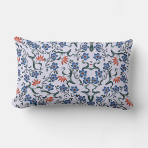Vibrant Blue Floral Patterns with Green Vines Lumbar Pillow