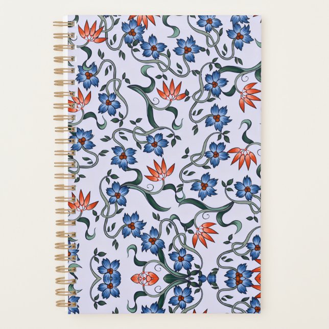  Vibrant Blue Floral Patterns with Green Vines Planner (Front)