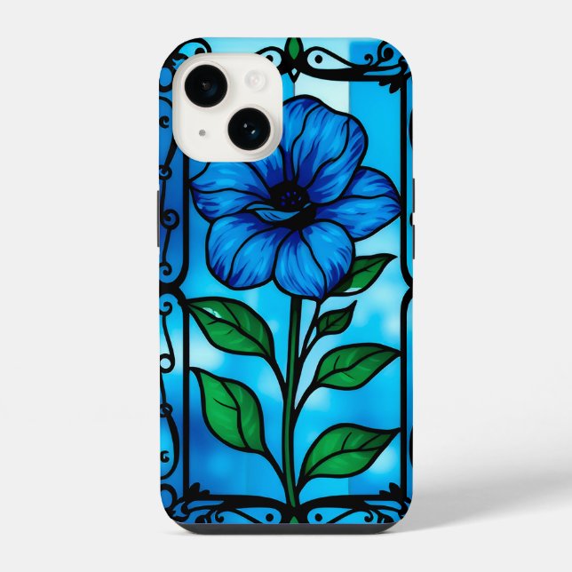 Vibrant blue flower iphone case (Back)