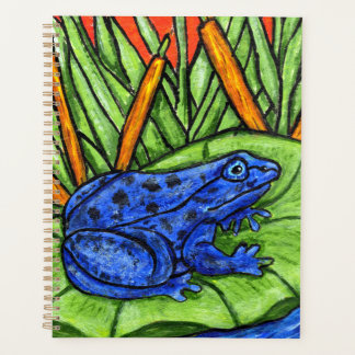 Vibrant Blue Frog Spots on Lily Pad Reed Plants Planner