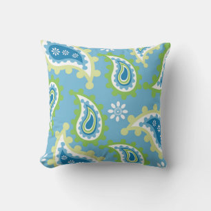 “Vibrant Blue & Green Paisley Pattern“Vibrant Blue Throw Pillow