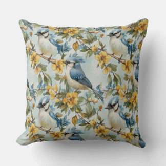 Vibrant Blue Jay Pillow