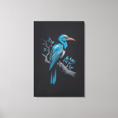 Vibrant Blue Kingfisher Bird Illustration  Nature Canvas Print