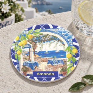 Vibrant Blue Majolica Sicilian Citrus Coaster