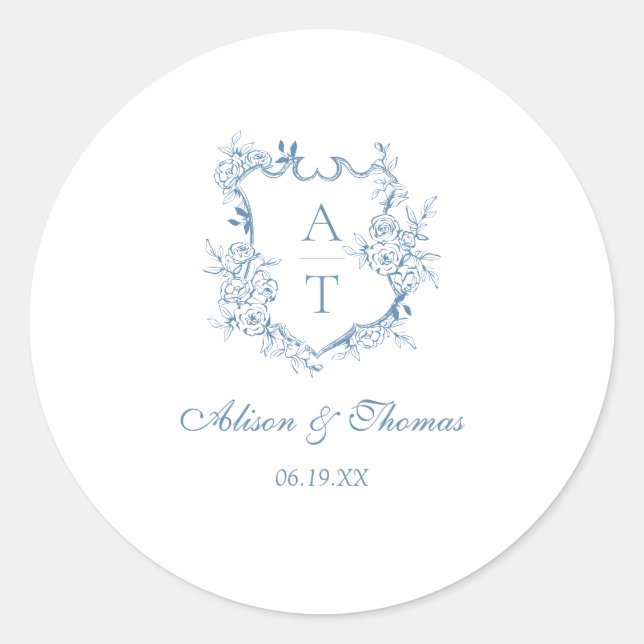 Vibrant Blue Monogram Crest Wedding Envelope Seal (Front)