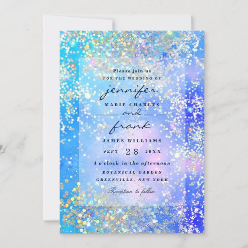 Vibrant Blue Ocean Holographic Glitter Sparkles Invitation