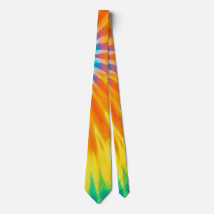 Vibrant Blue, Orange, and Yellow Tie-Dye, Bold Neck Tie