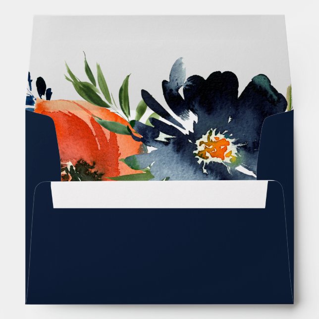 Vibrant Blue Orange Red Botanical Envelope (Back (Bottom))