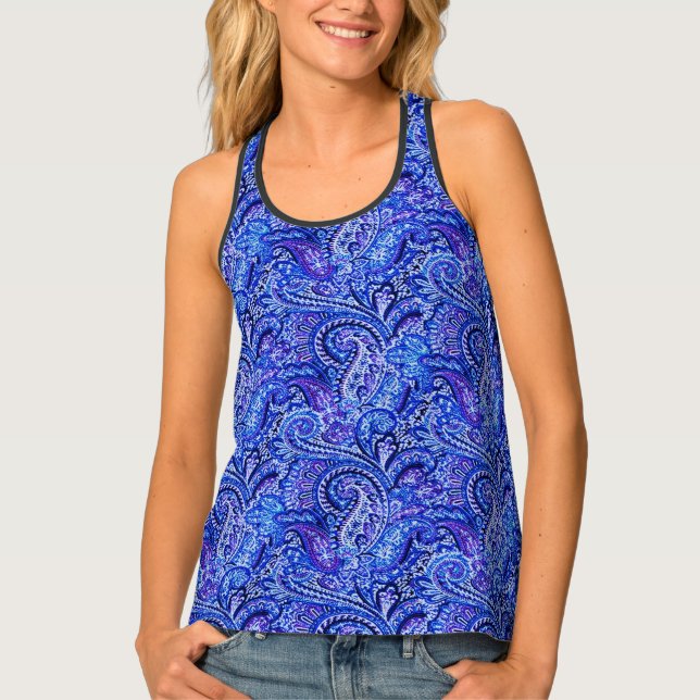 Vibrant Blue Paisley Tank Top (Front)