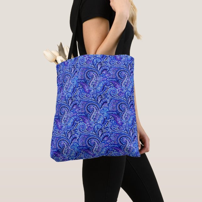 Vibrant Blue Paisley Tote Bag (Close Up)