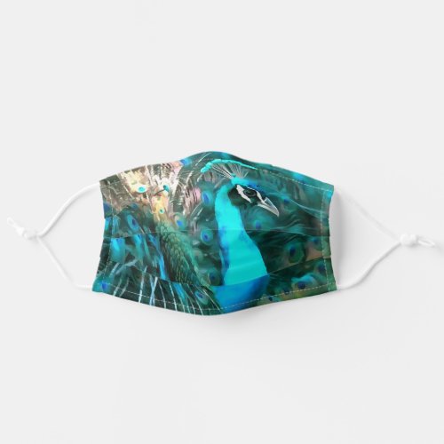 Vibrant Blue Peacock In With Fanned Tail Adult Cloth Face Mask