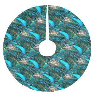 Vibrant Blue Peacock In With Fanned Tail Brushed Polyester Tree Skirt