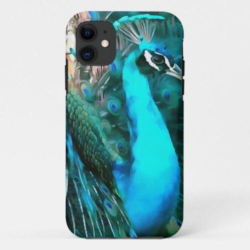 Vibrant Blue Peacock In With Fanned Tail iPhone 11 Case